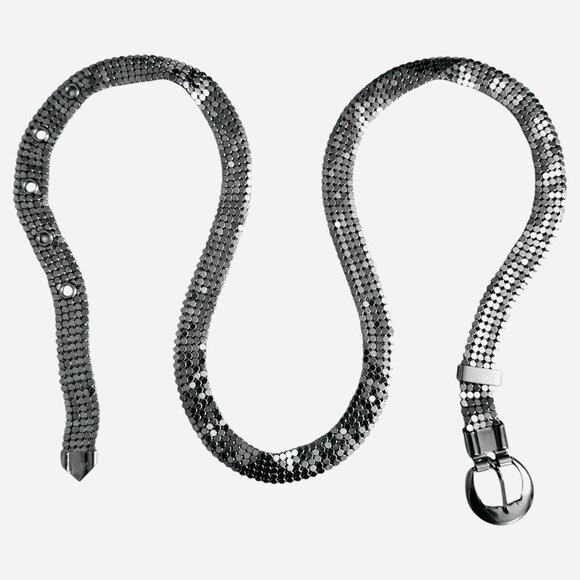 Silver Color Metal Mesh Belt Shiny Reflective Glimmer Disco Vibe Chainmail Sz S - Picture 1 of 5